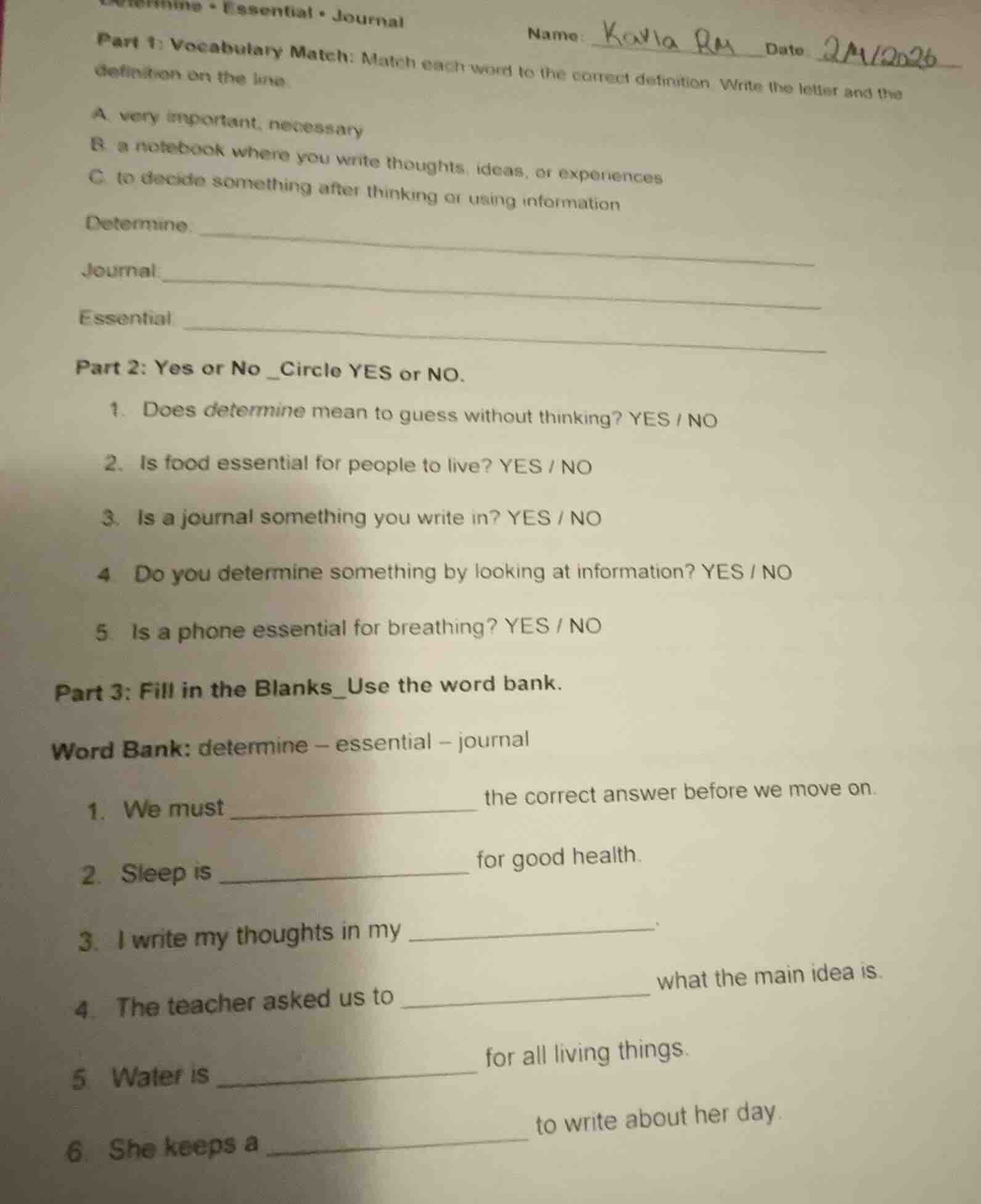 name: kayla rm date: 2/1/2026 part 1: vocabulary match: match each word…