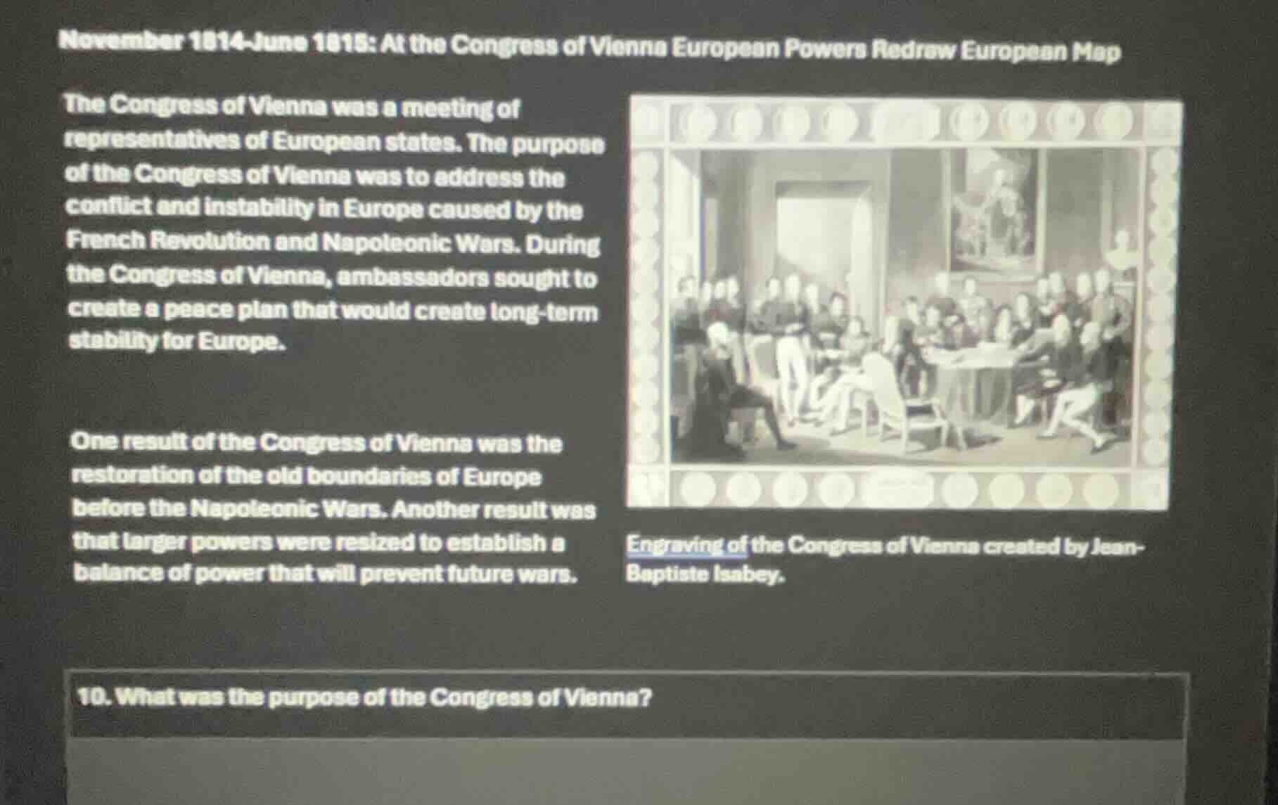 november 1814 - june 1815: at the congress of vienna european powers re…