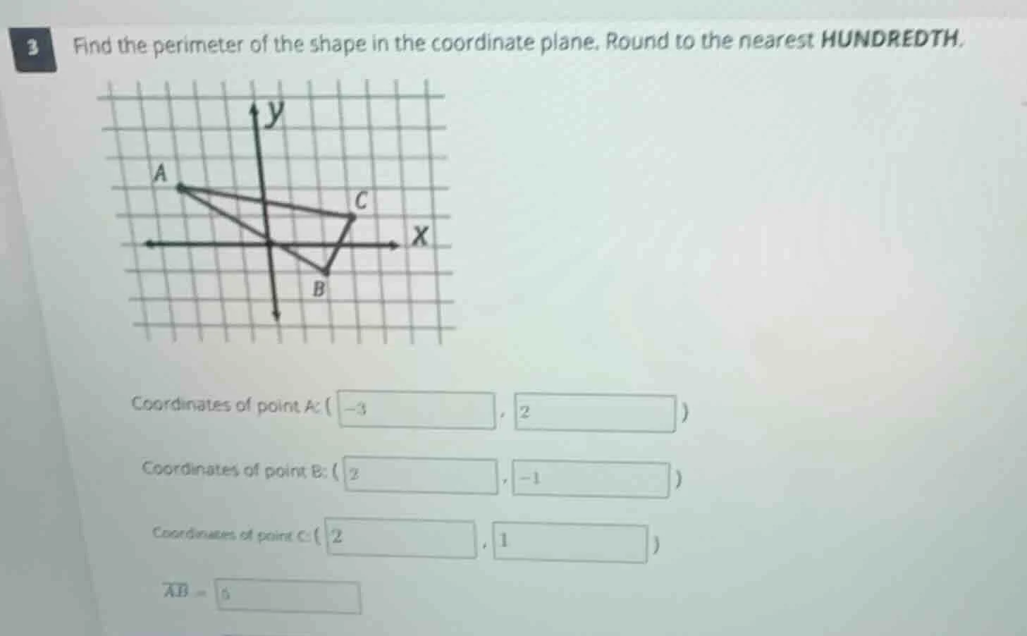 3 find the perimeter of the shape in the coordinate plane. round to the…