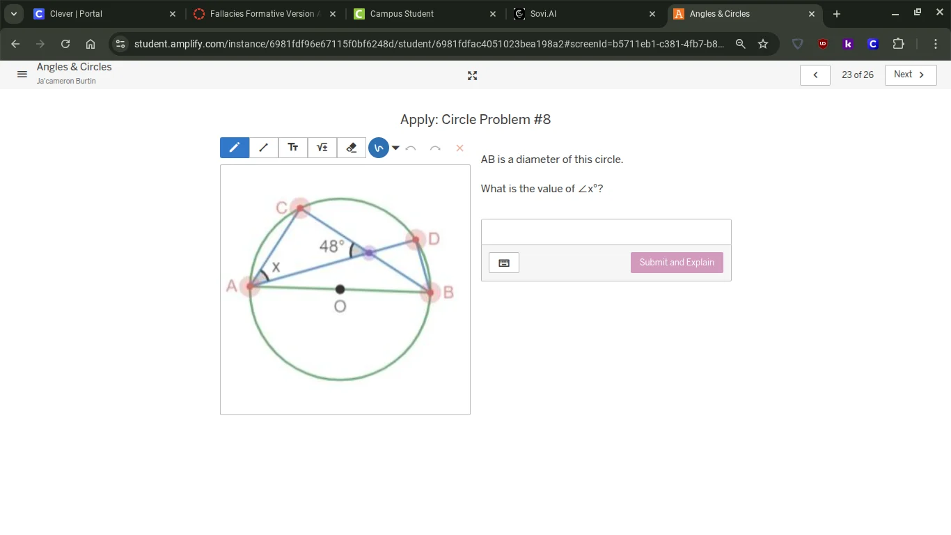 apply: circle problem #8 ab is a diameter of this circle. what is the v…