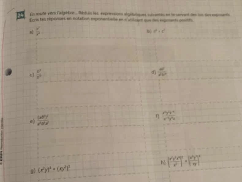 24 en route vers lalgèbre. reduis les expressions algébriques suivantes…