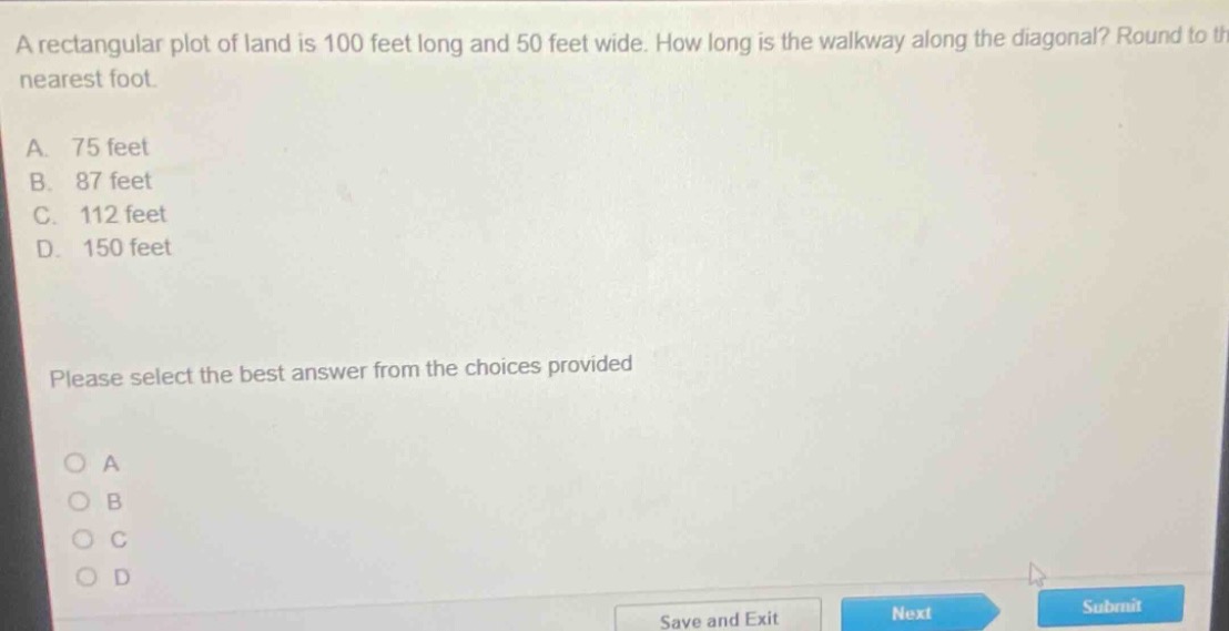 a rectangular plot of land is 100 feet long and 50 feet wide. how long …