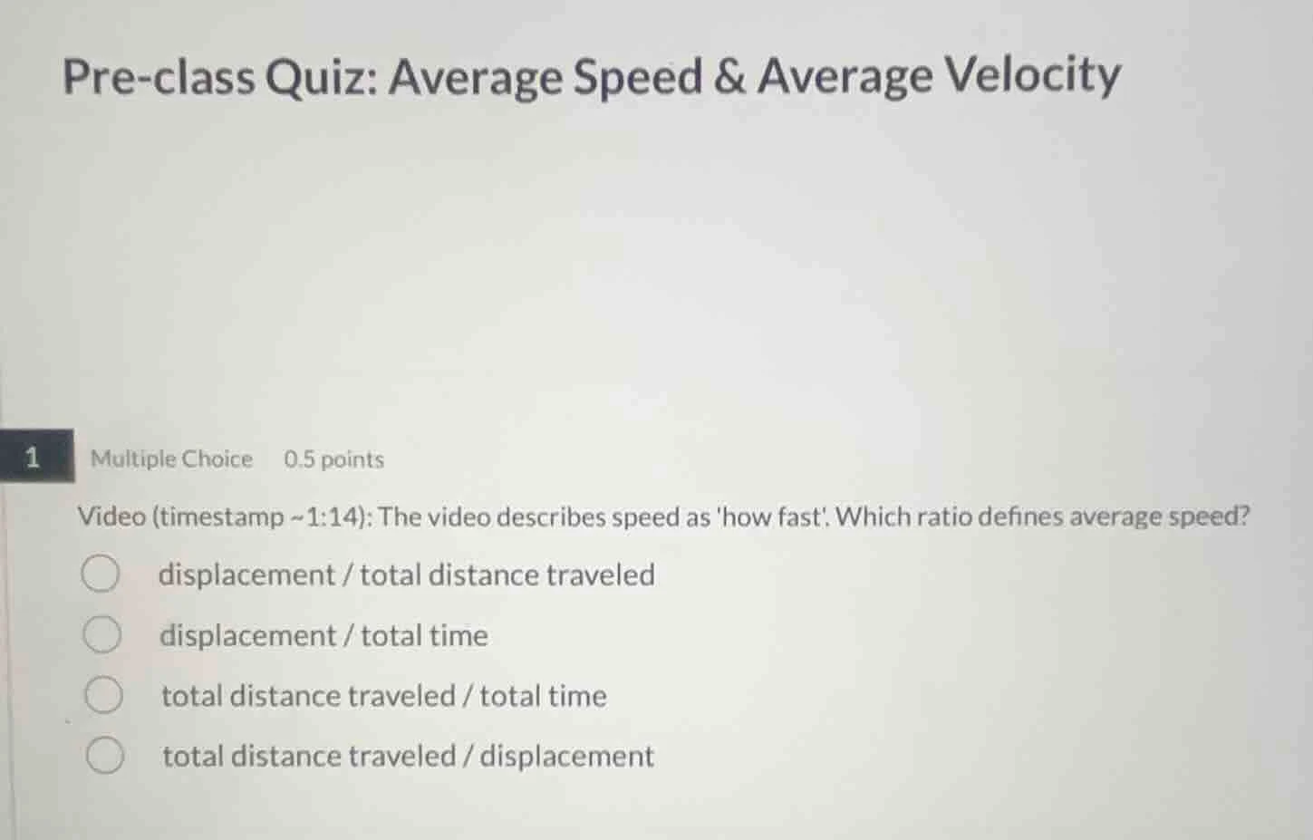 pre - class quiz: average speed & average velocity 1 multiple choice 0.…