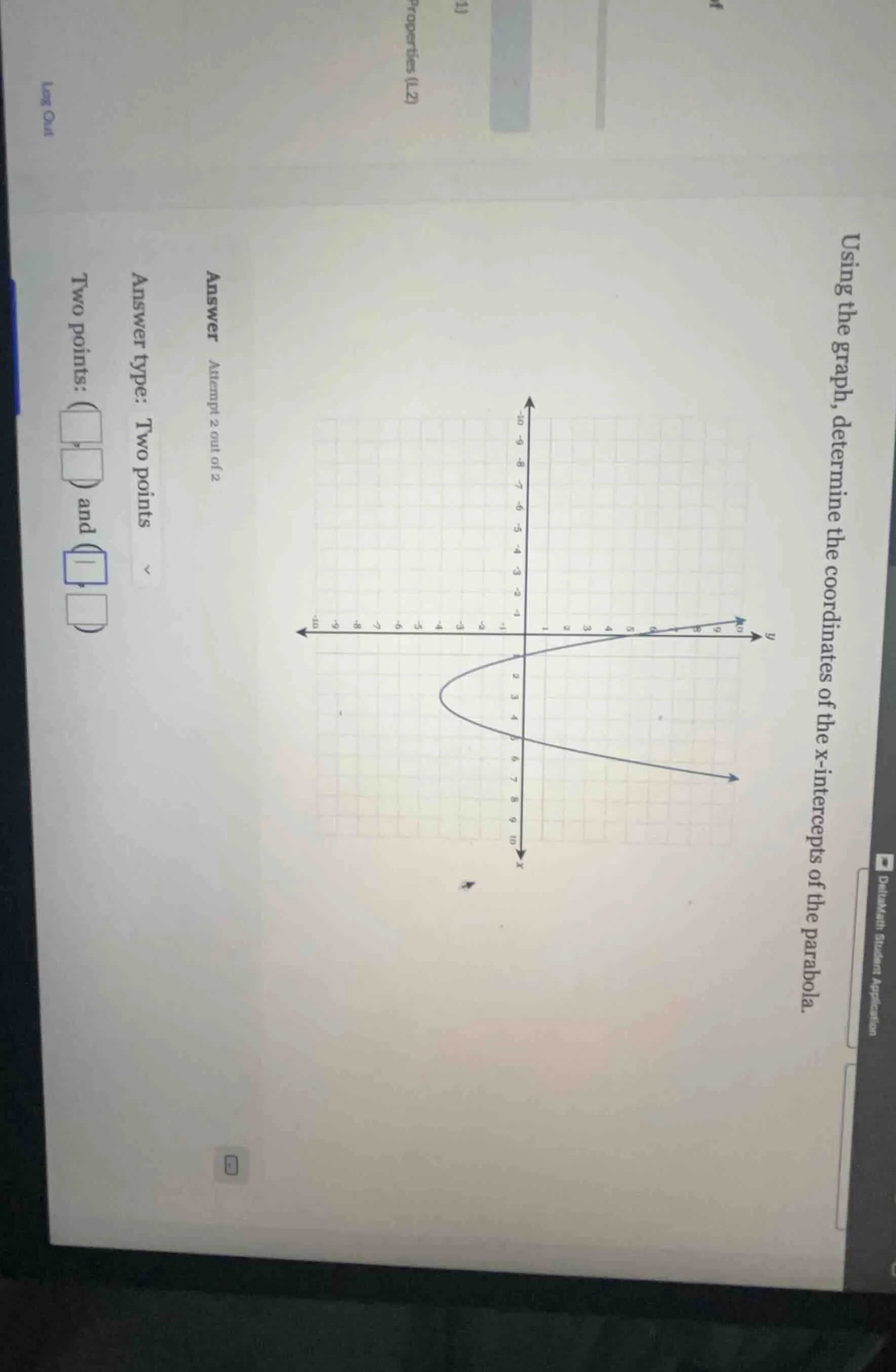 using the graph, determine the coordinates of the x-intercepts of the p…