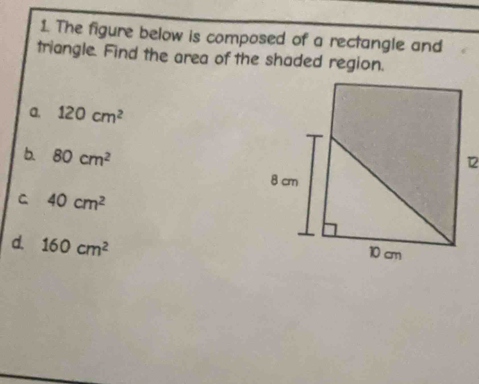 1. the figure below is composed of a rectangle and triangle. find the a…