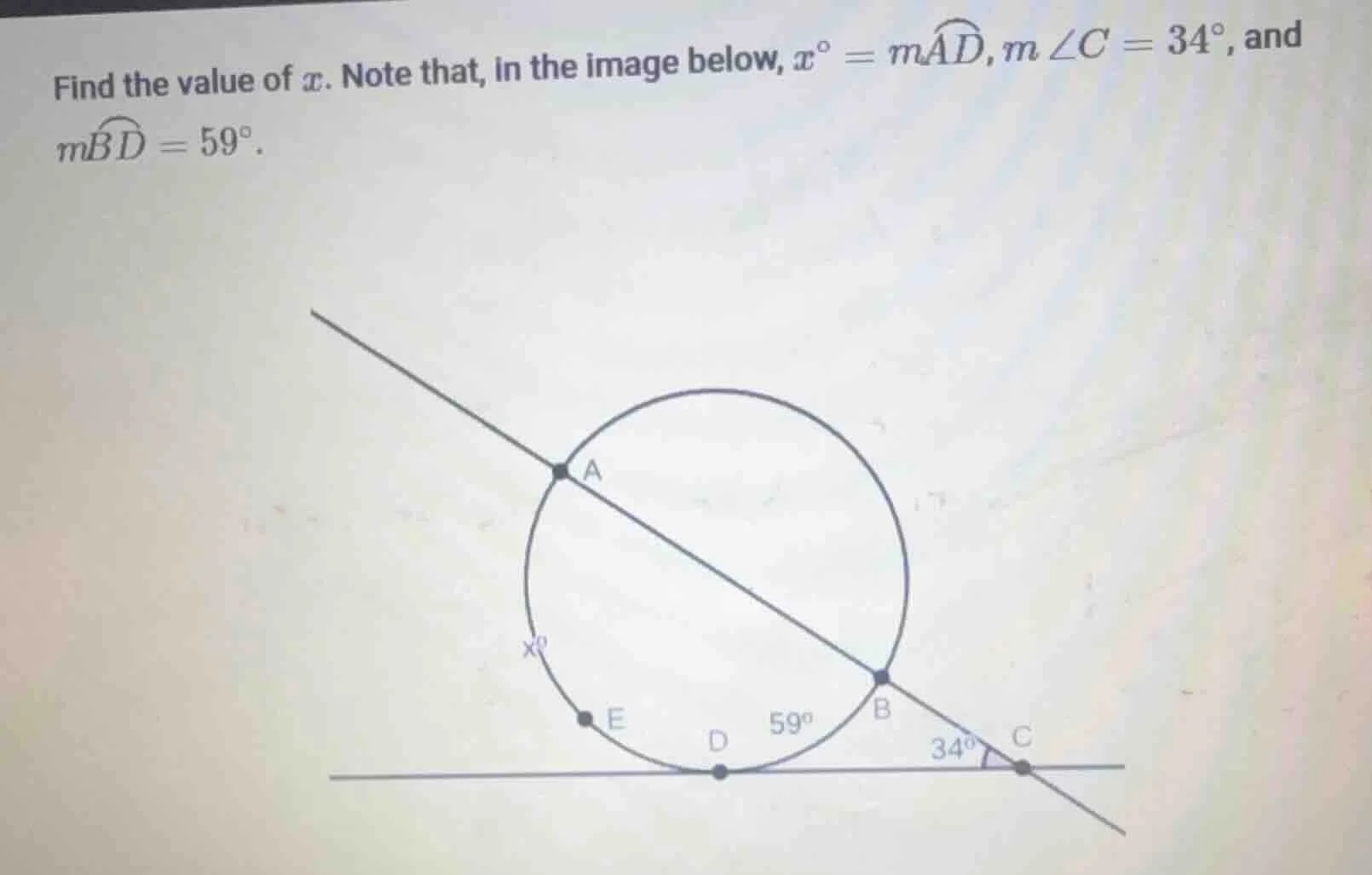 find the value of ( x ). note that, in the image below, ( x^circ = move…