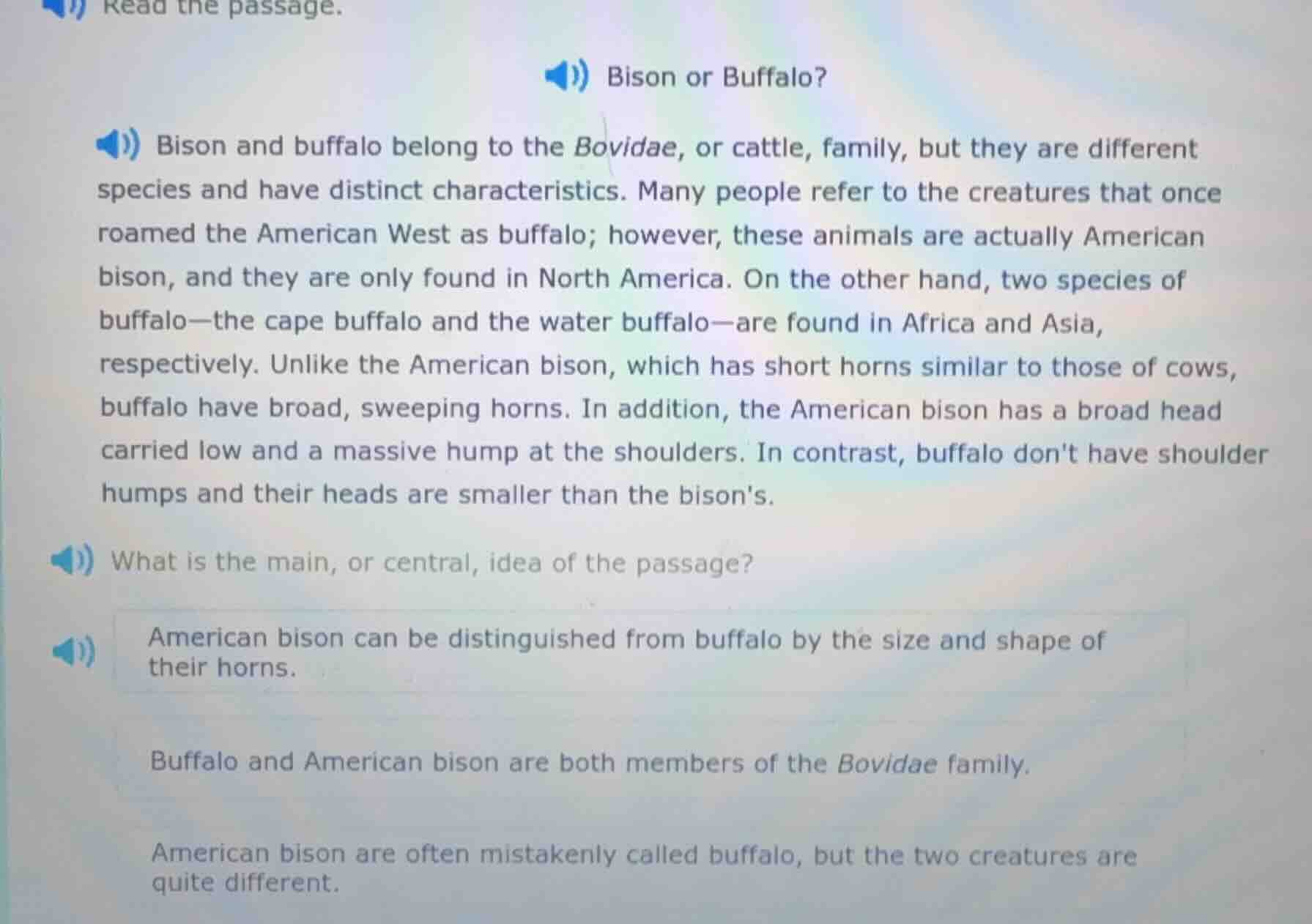 read the passage. bison or buffalo? bison and buffalo belong to the bov…