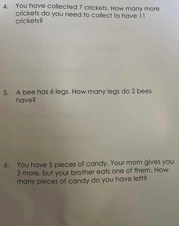 4. you have collected 7 crickets. how many more crickets do you need to…