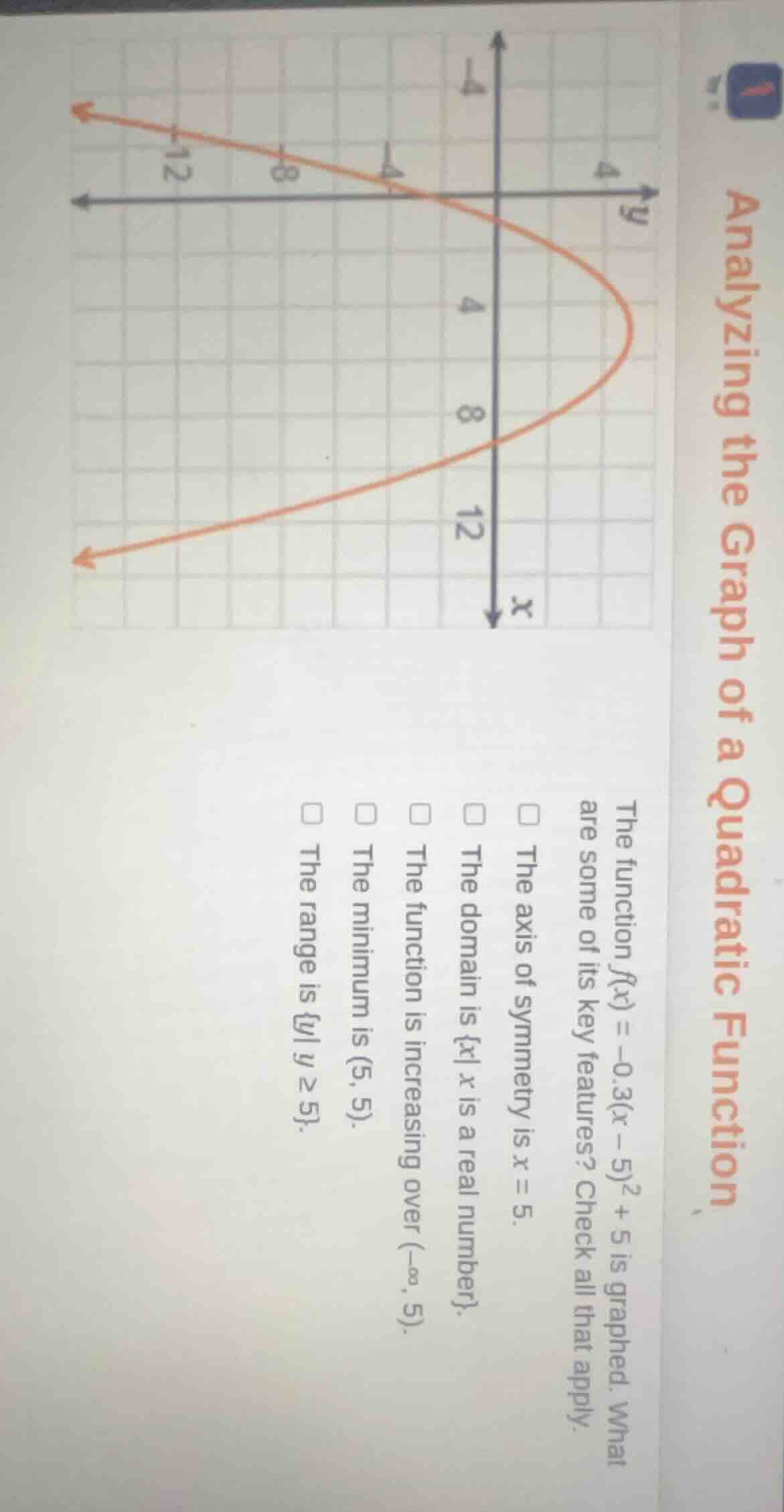analyzing the graph of a quadratic function the function ( f(x) = -0.3(…