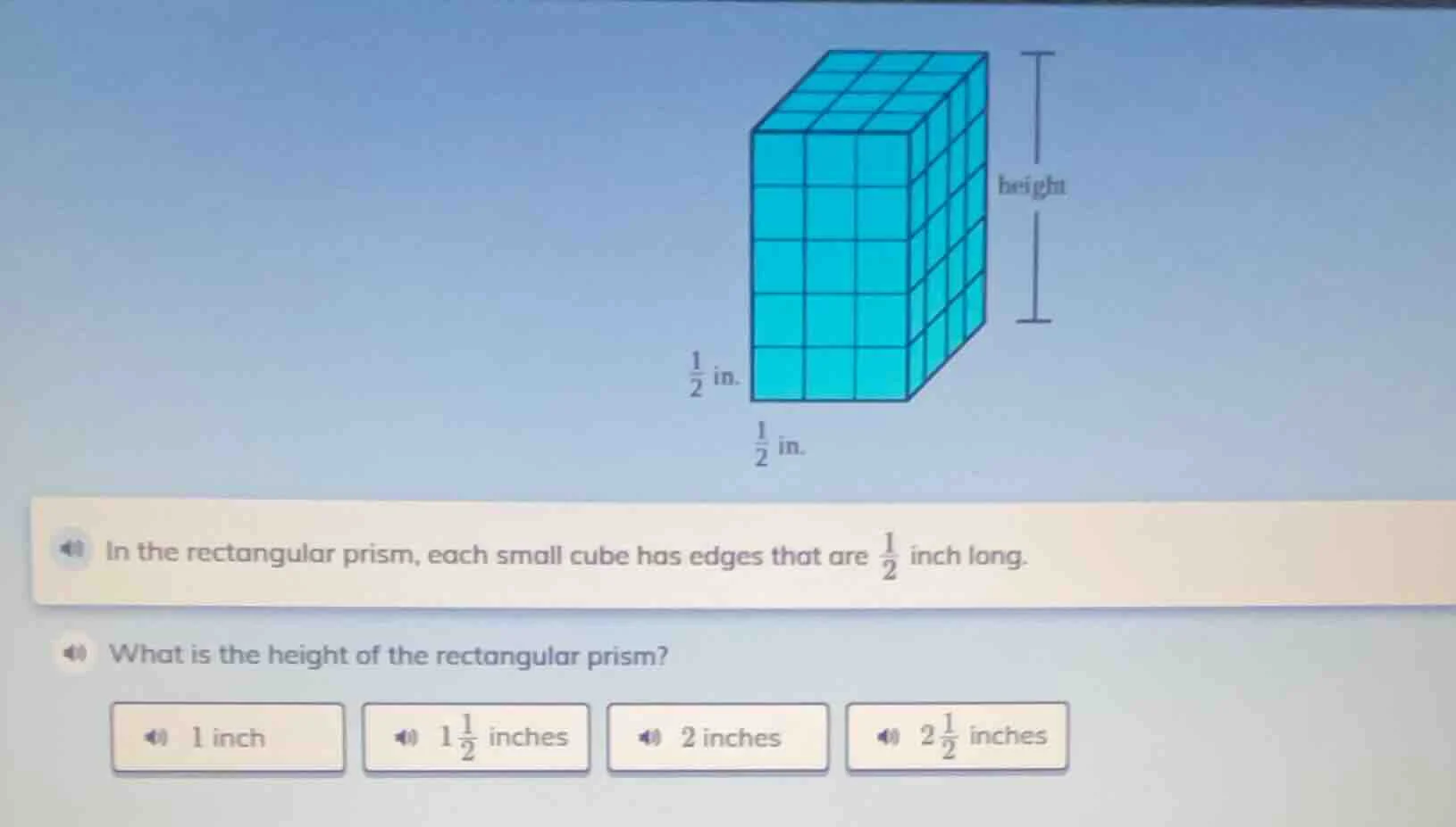 in the rectangular prism, each small cube has edges that are \\(\\frac{…