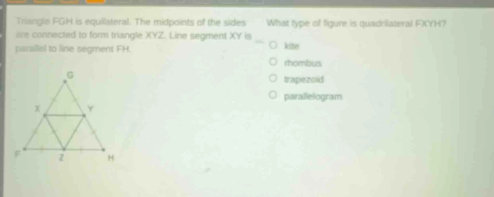 triangle fgh is equilateral. the midpoints of the sides are connected t…