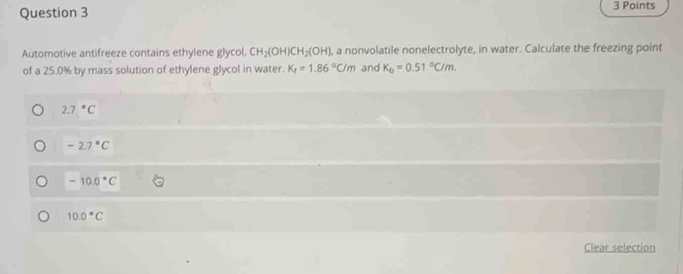 question 3 automotive antifreeze contains ethylene glycol, ch₂(oh)ch₂(o…