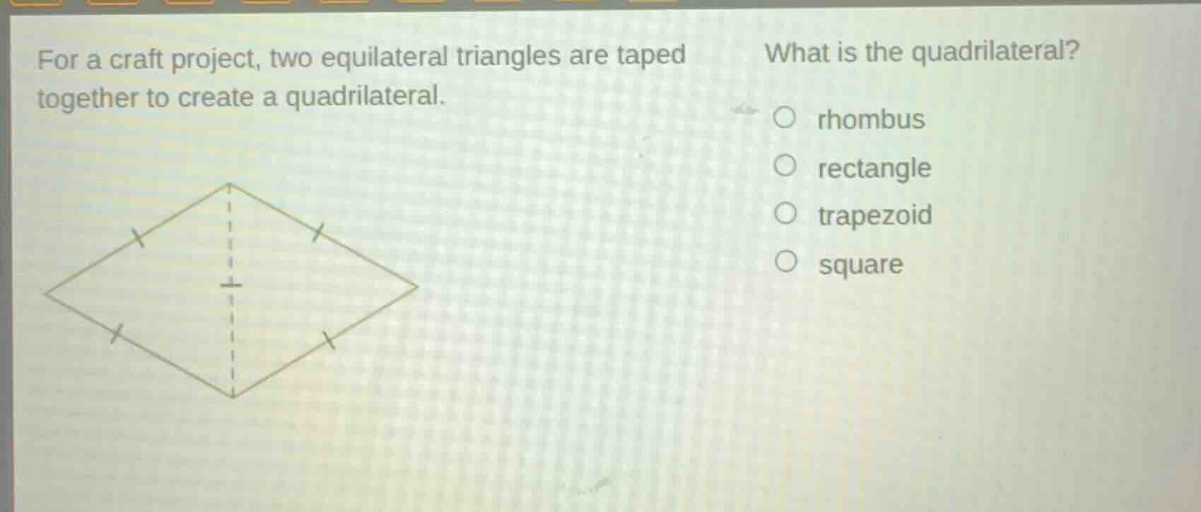 for a craft project, two equilateral triangles are taped together to cr…