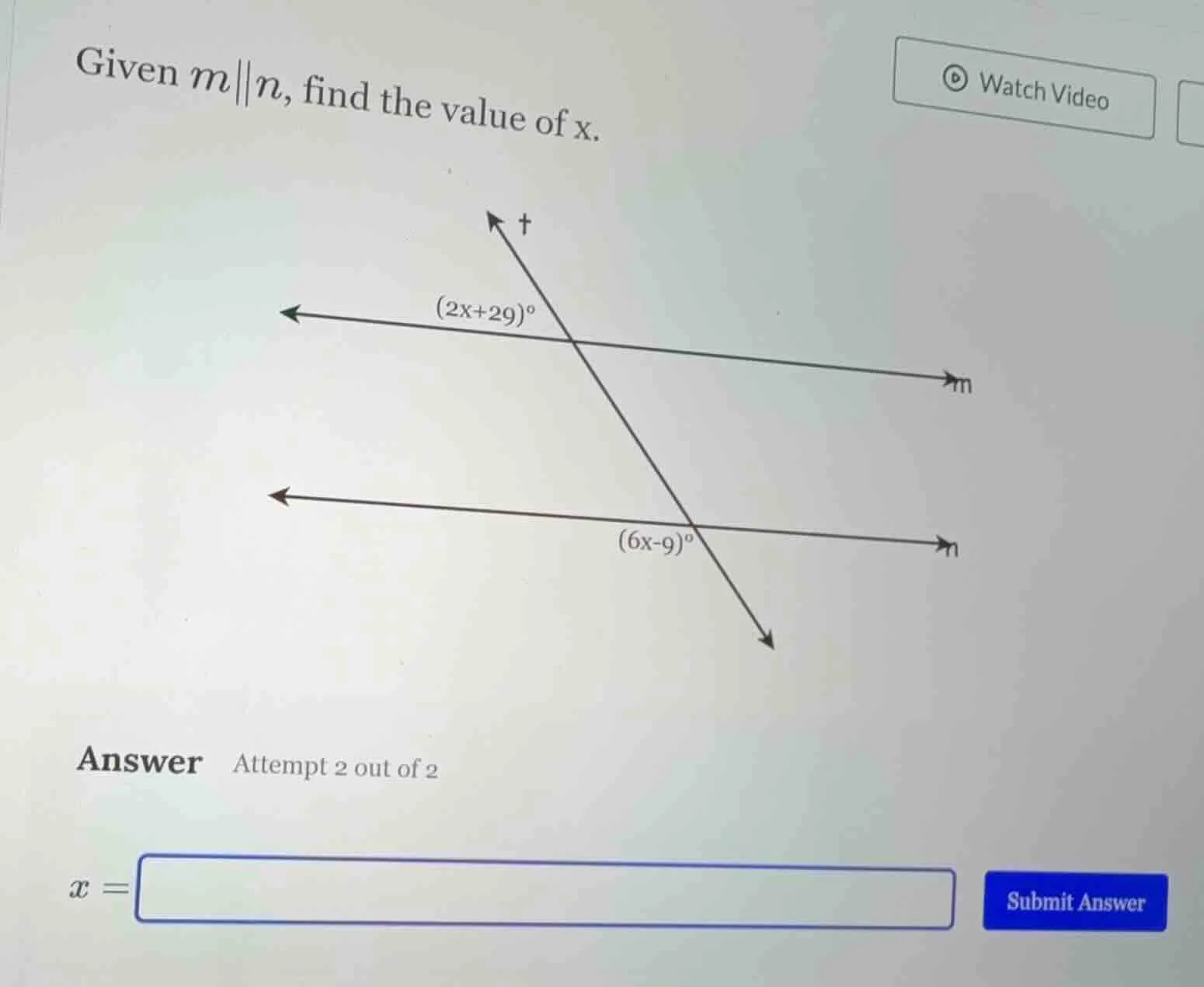given ( m parallel n ), find the value of ( x ).