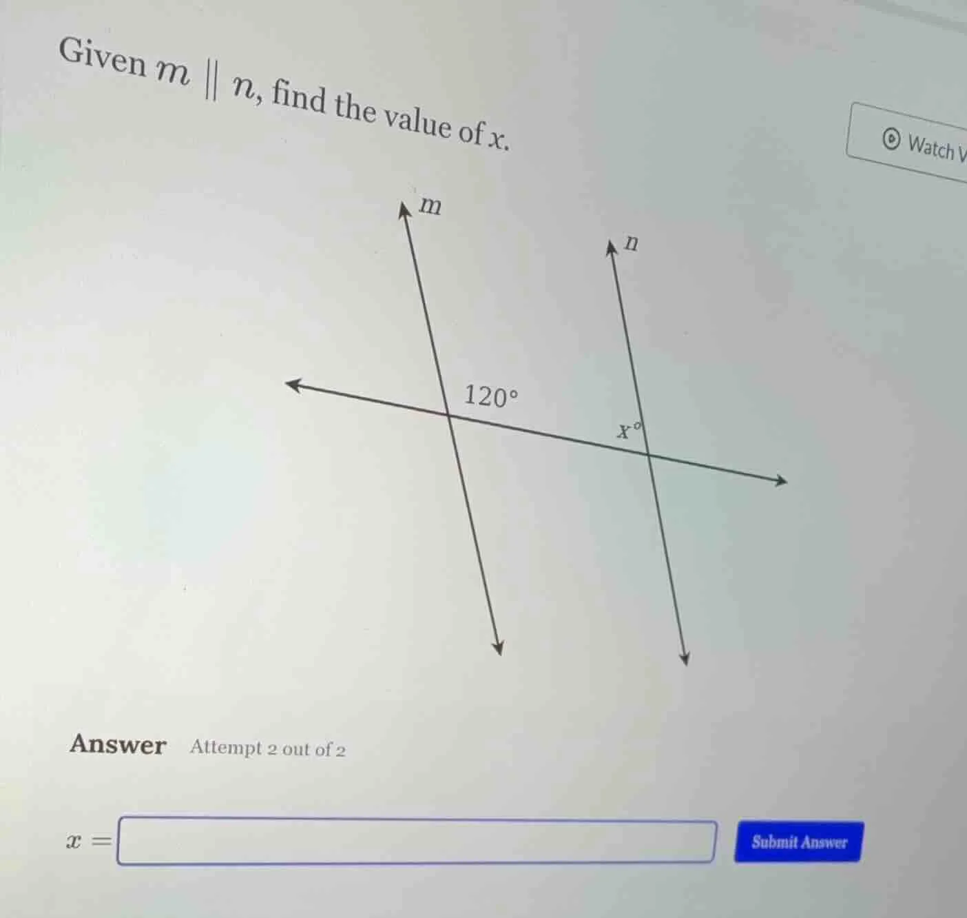given ( m parallel n ), find the value of ( x ). answer attempt 2 out o…