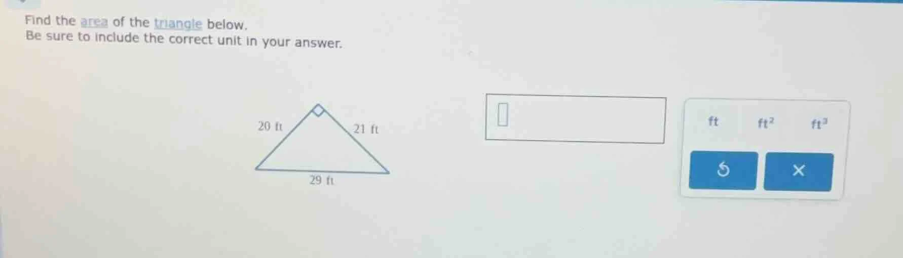 find the area of the triangle below. be sure to include the correct uni…