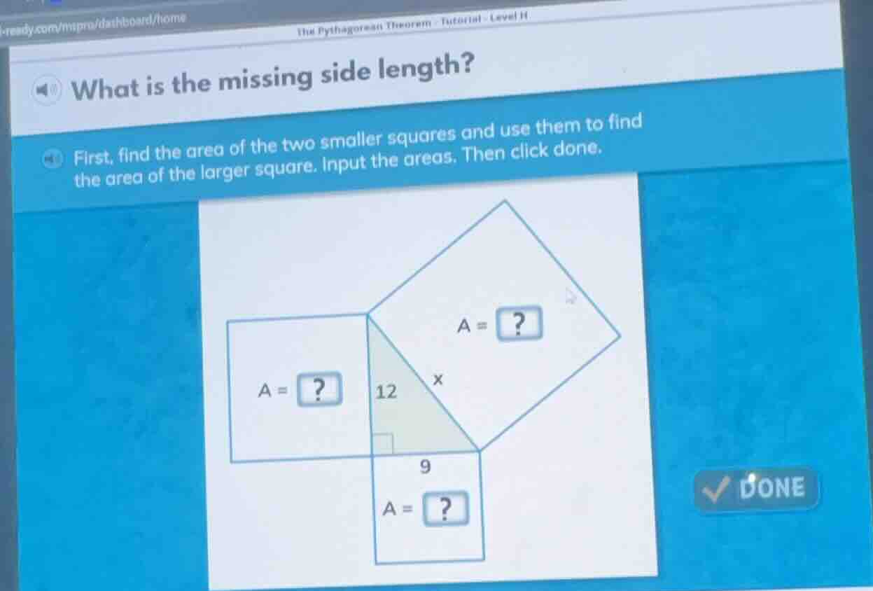 what is the missing side length? first, find the area of the two smalle…