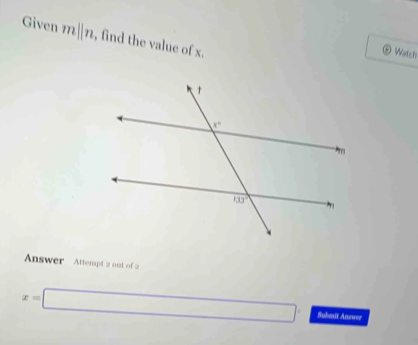 given ( m parallel n ), find the value of ( x ). answer attempt 2 out o…