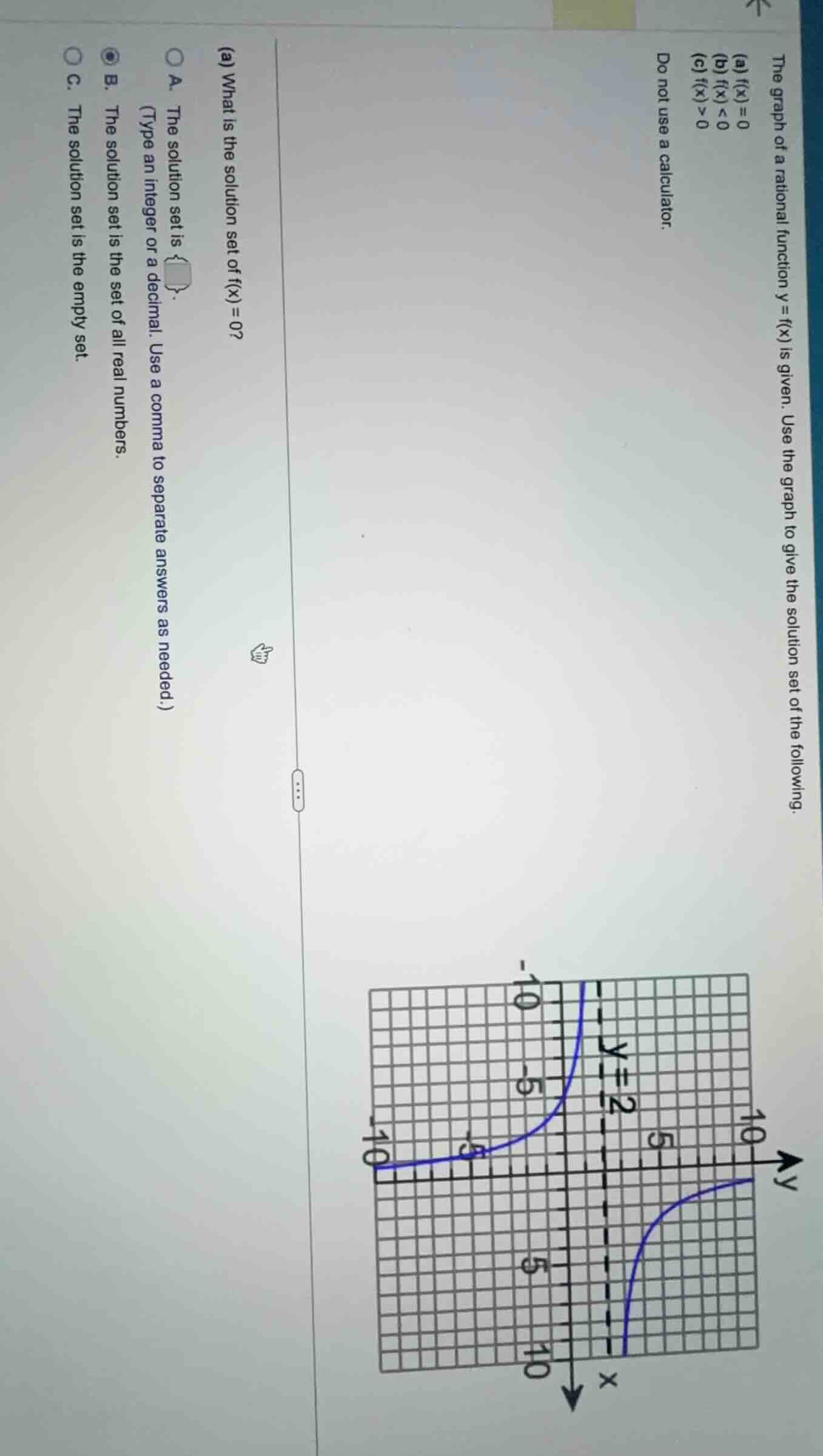 the graph of a rational function ( y = f(x) ) is given. use the graph t…
