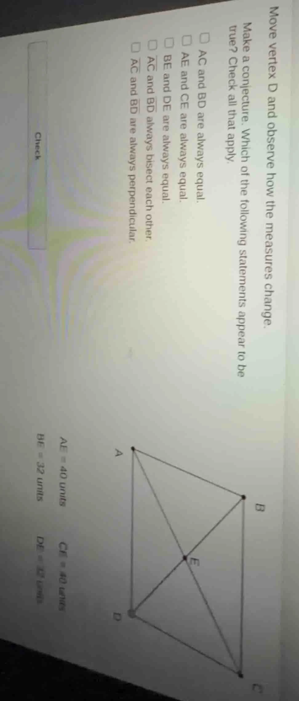 move vertex d and observe how the measures change. make a conjecture. w…