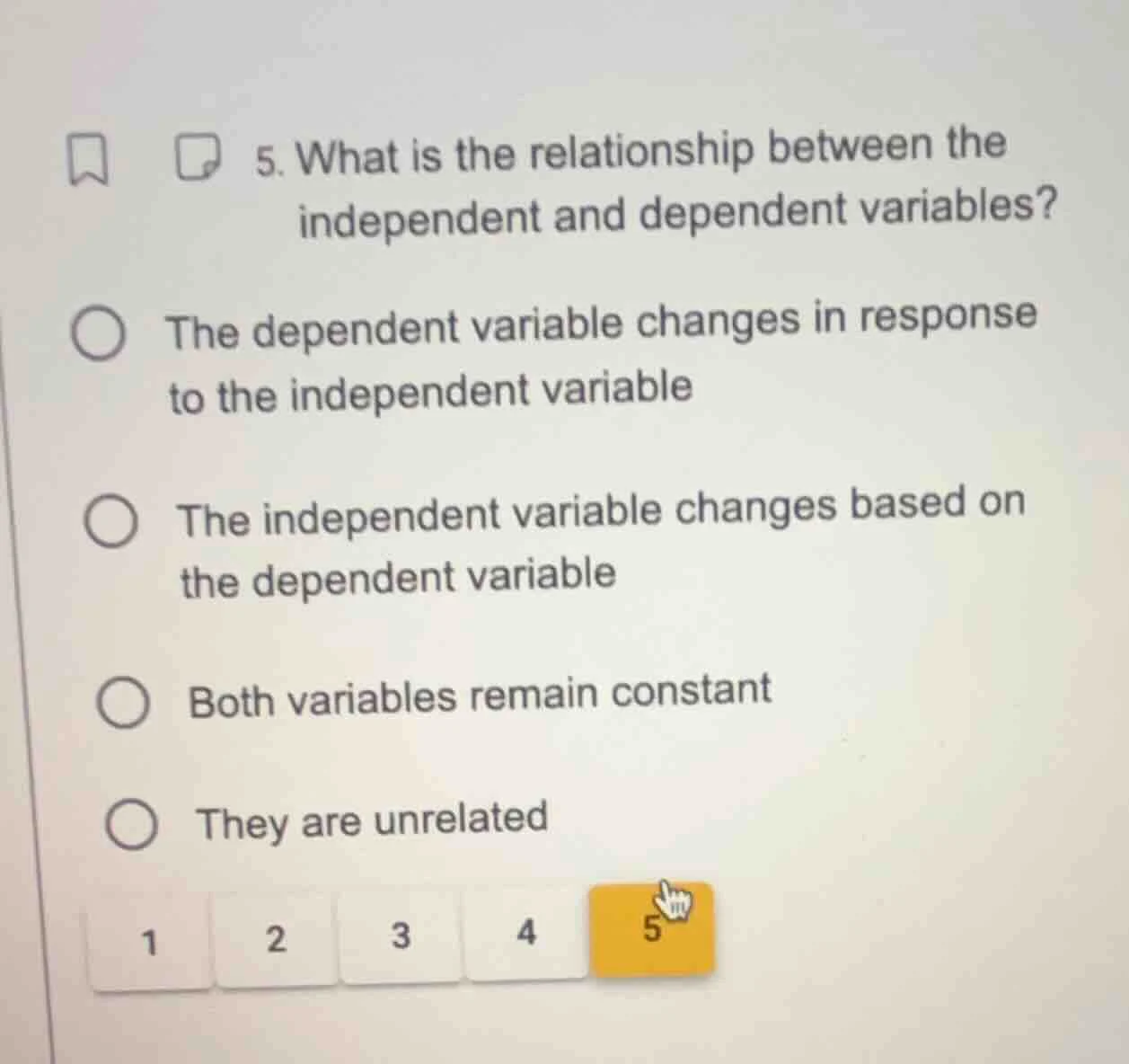 5. what is the relationship between the independent and dependent varia…
