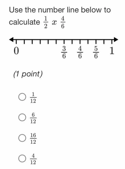 use the number line below to calculate $\frac{1}{2} \times \frac{4}{6}$…