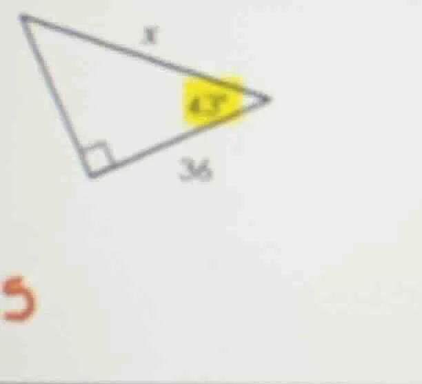 a right triangle with one angle 45 degrees, one leg length 36, and the …