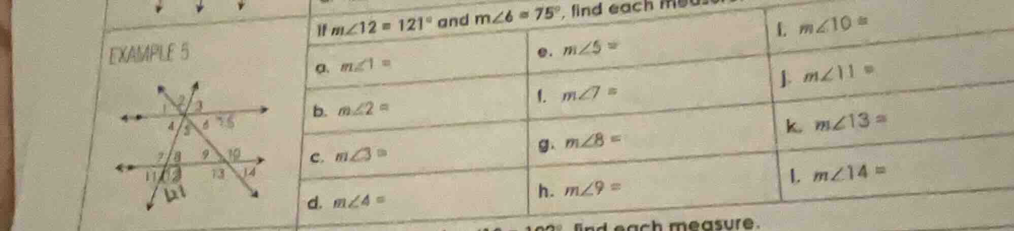 example 5 if ( mangle12 = 121^circ ) and ( mangle6 = 75^circ ), find ea…