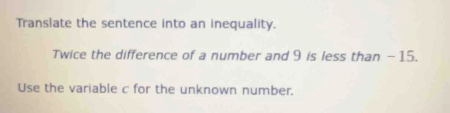 translate the sentence into an inequality. twice the difference of a nu…