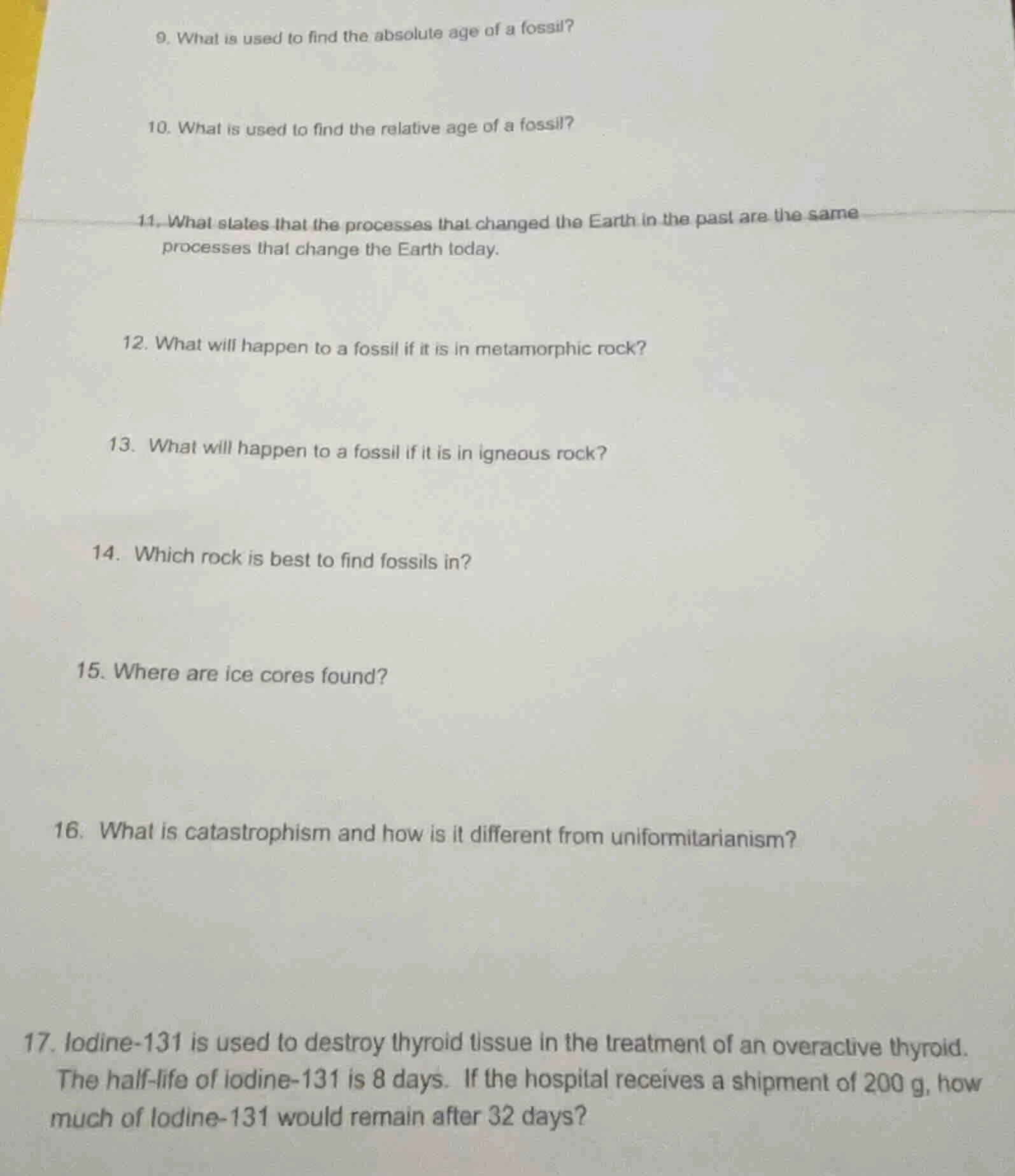 9. what is used to find the absolute age of a fossil? 10. what is used …