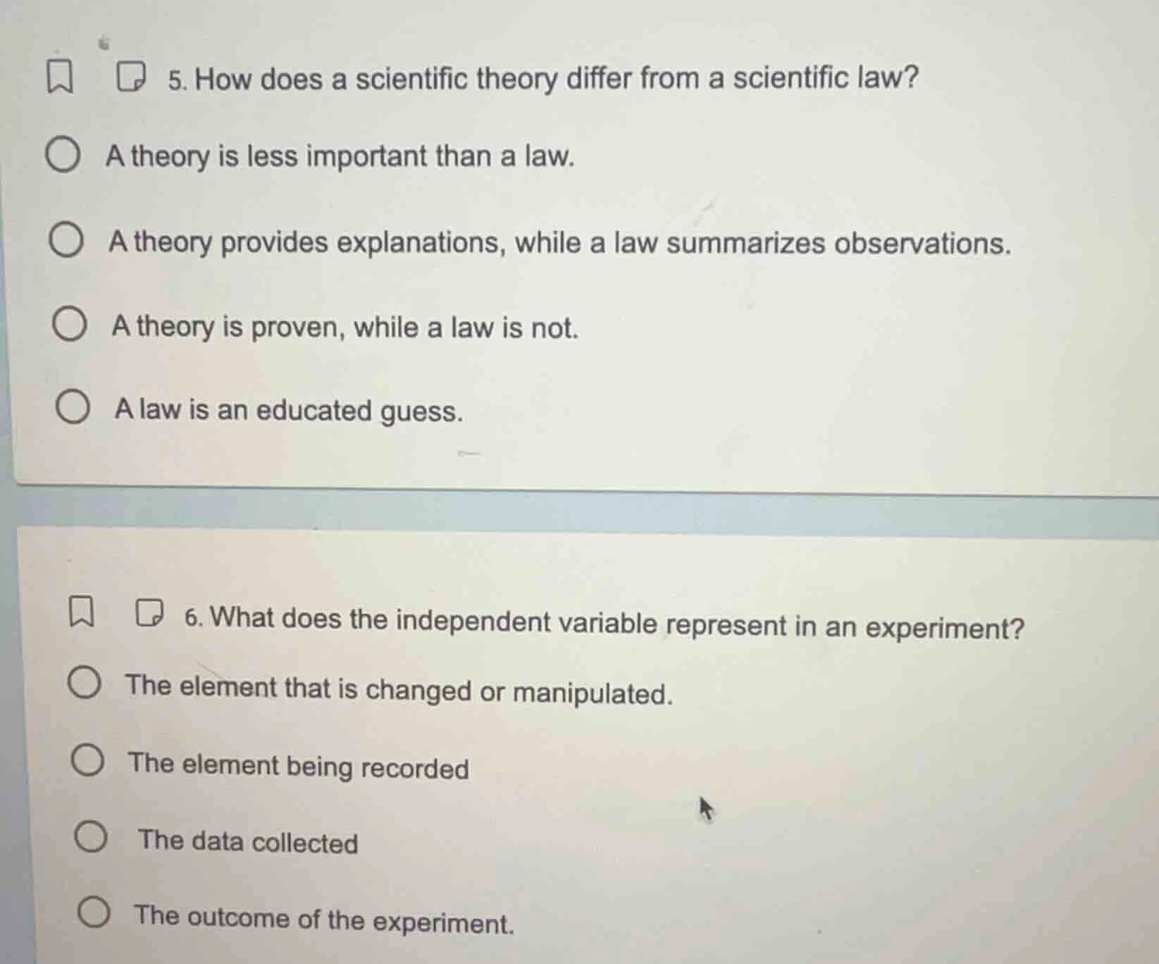 5. how does a scientific theory differ from a scientific law? a theory …