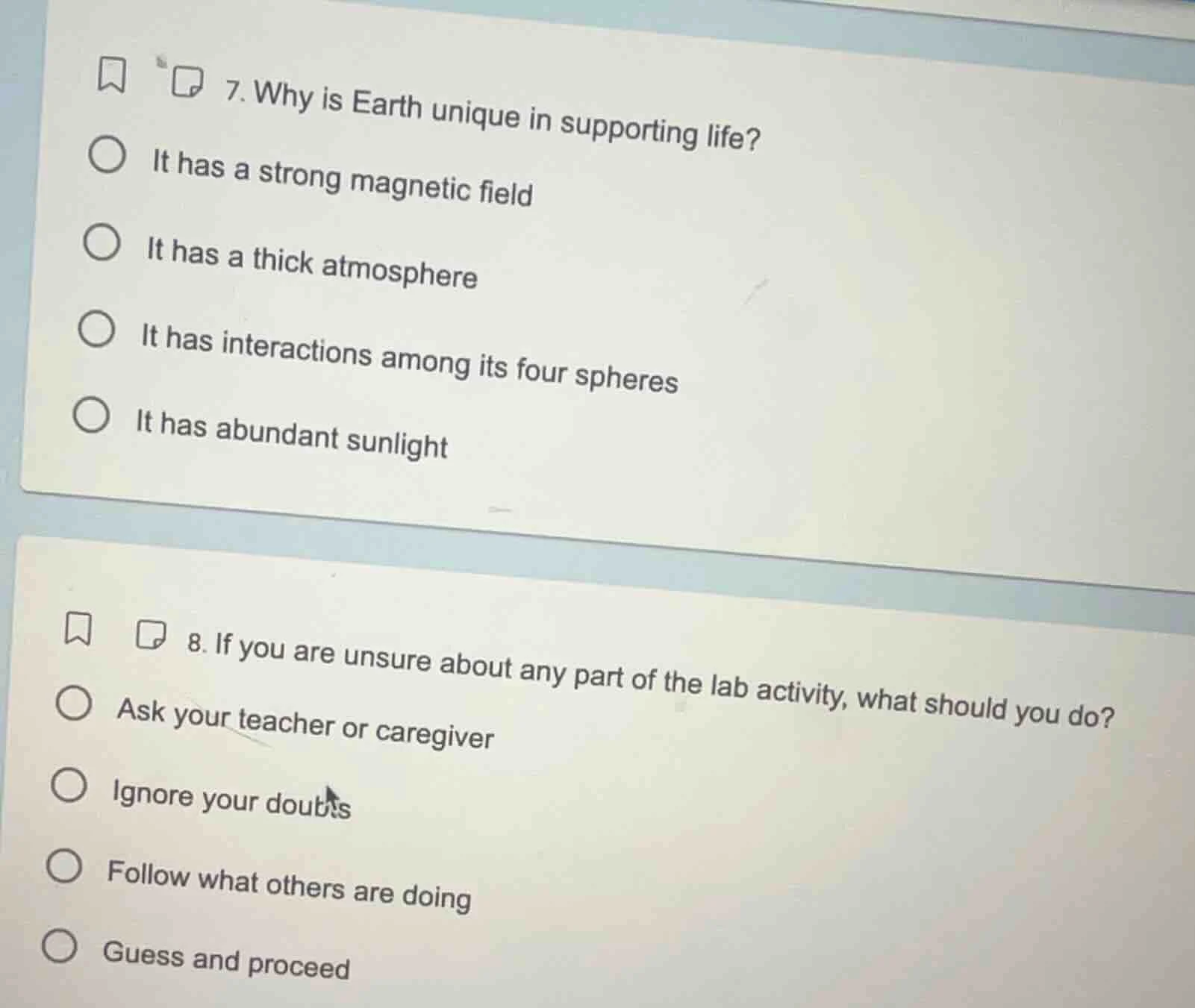 7. why is earth unique in supporting life? it has a strong magnetic fie…