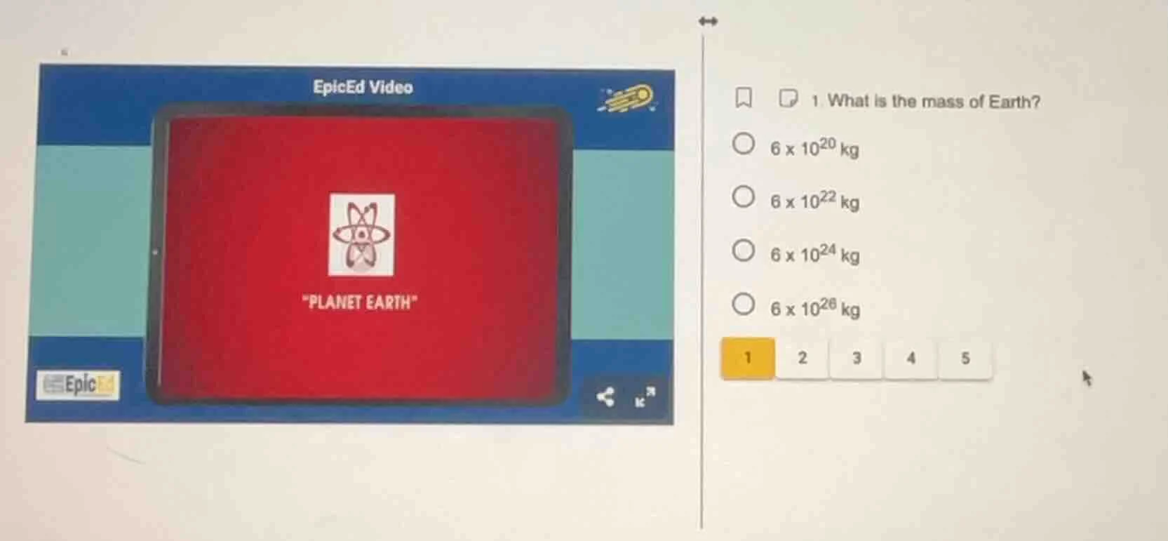 1. what is the mass of earth? $6 \\times 10^{20}$ kg $6 \\times 10^{22}…