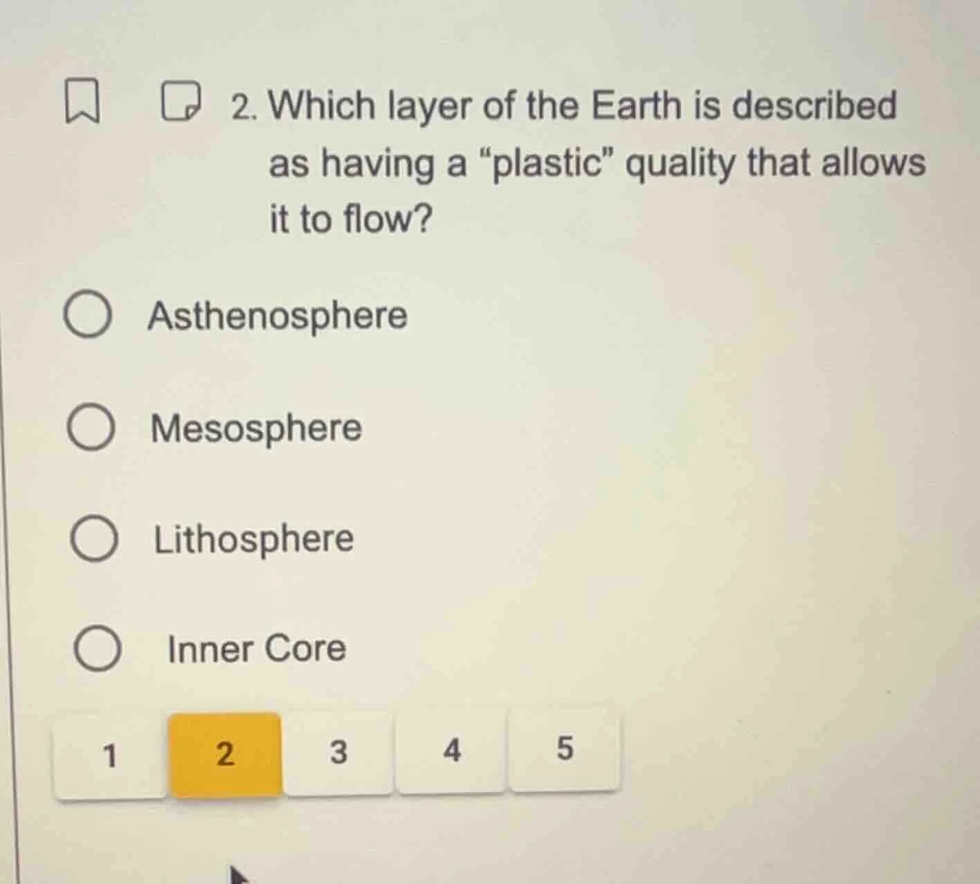 2. which layer of the earth is described as having a \plastic\ quality …