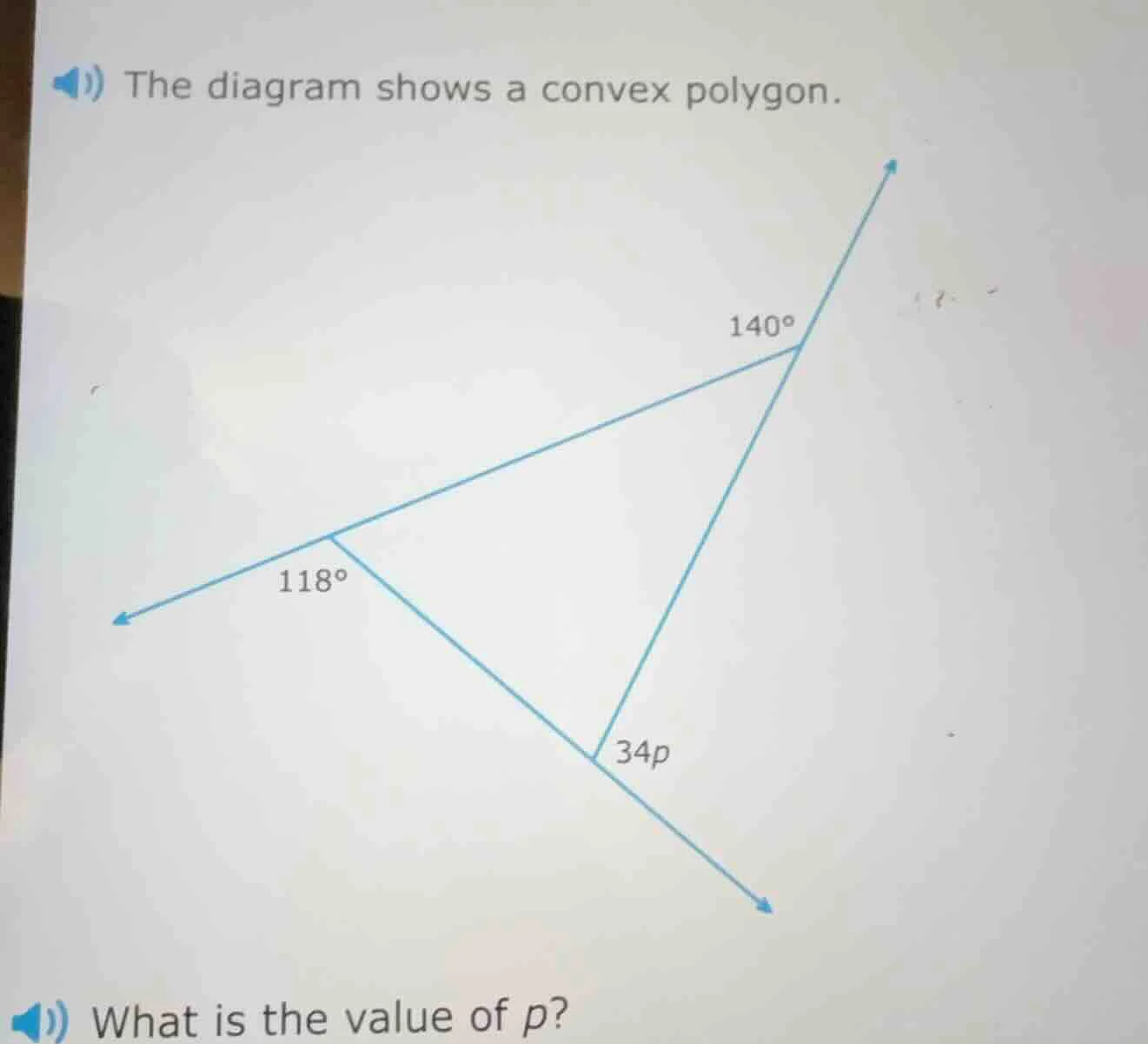 the diagram shows a convex polygon. what is the value of p?