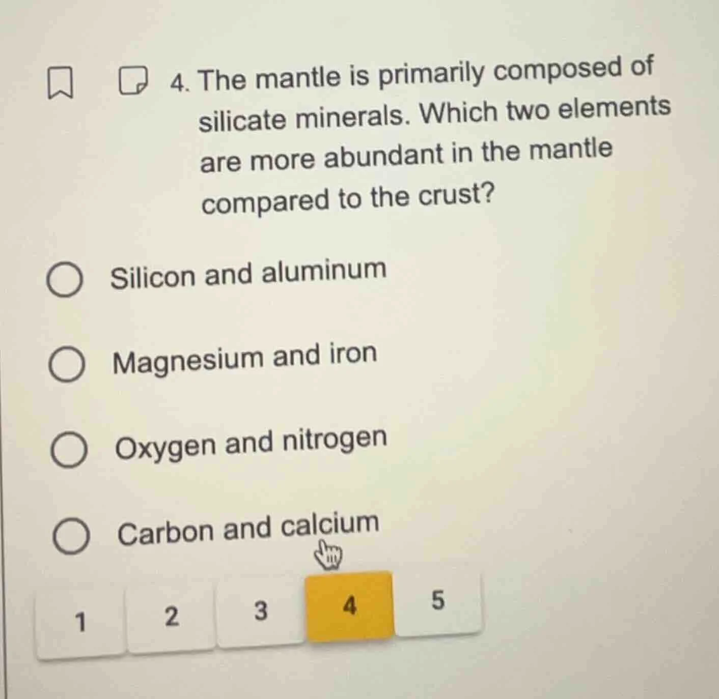 4. the mantle is primarily composed of silicate minerals. which two ele…