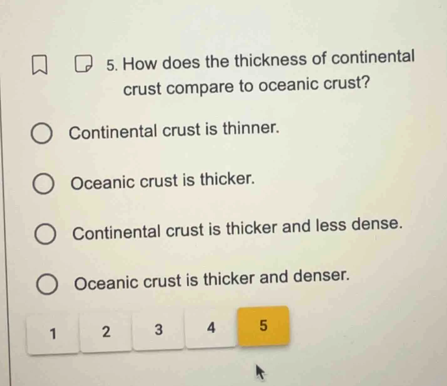 5. how does the thickness of continental crust compare to oceanic crust…