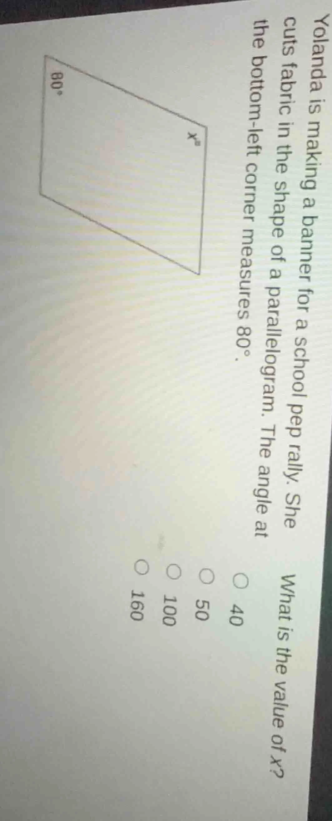 yolanda is making a banner for a school pep rally. she cuts fabric in t…