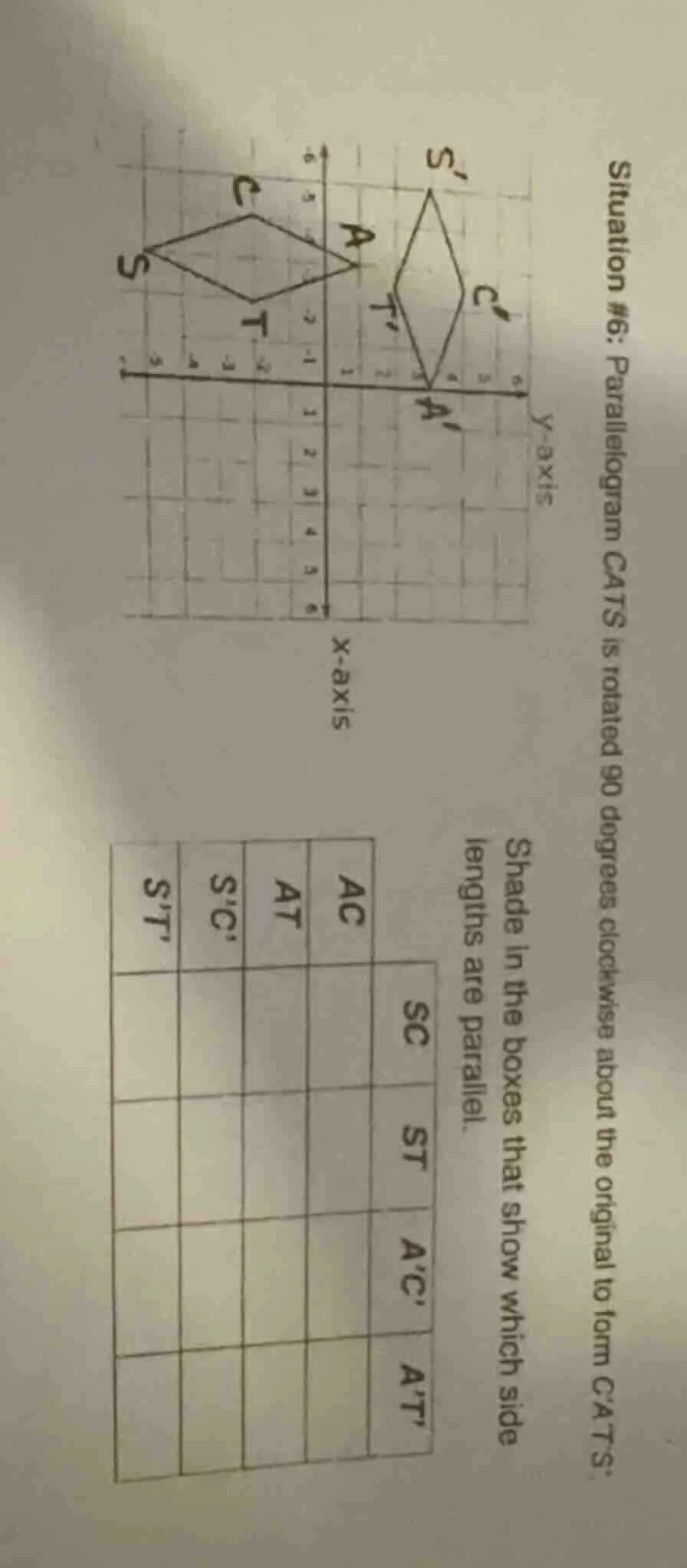 situation #6: parallelogram cats is rotated 90 degrees clockwise about …