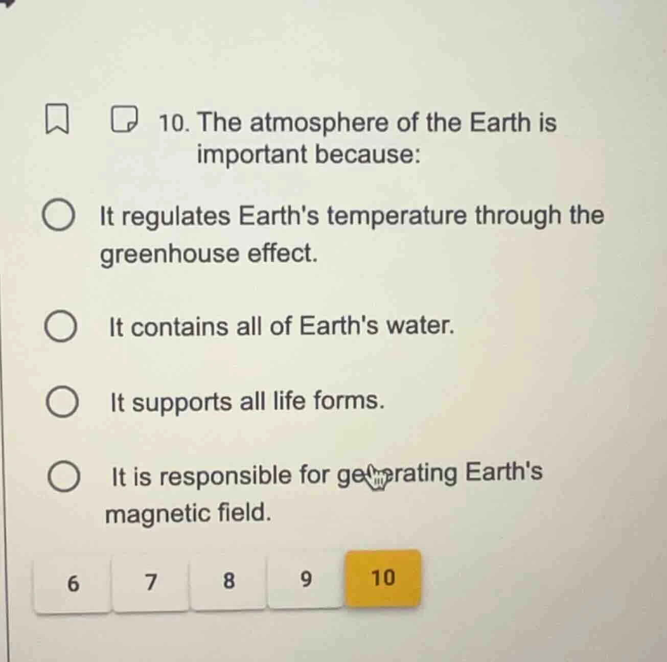 10. the atmosphere of the earth is important because: it regulates eart…