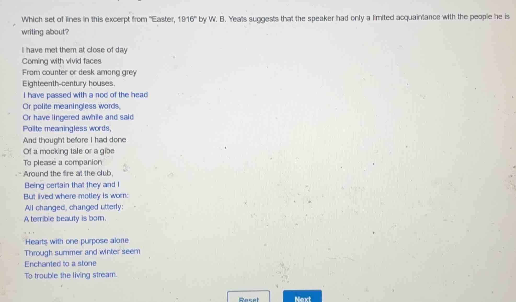 which set of lines in this excerpt from \easter, 1916\ by w. b. yeats s…