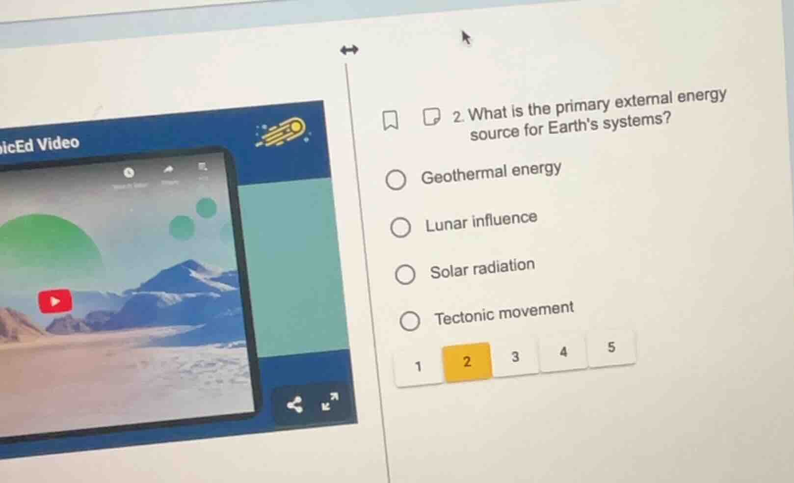 2. what is the primary external energy source for earths systems? geoth…