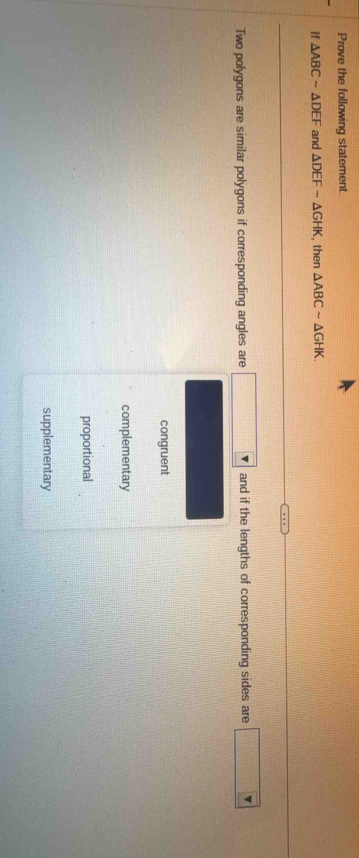 prove the following statement. if $\\triangle abc \\sim \\triangle def$…