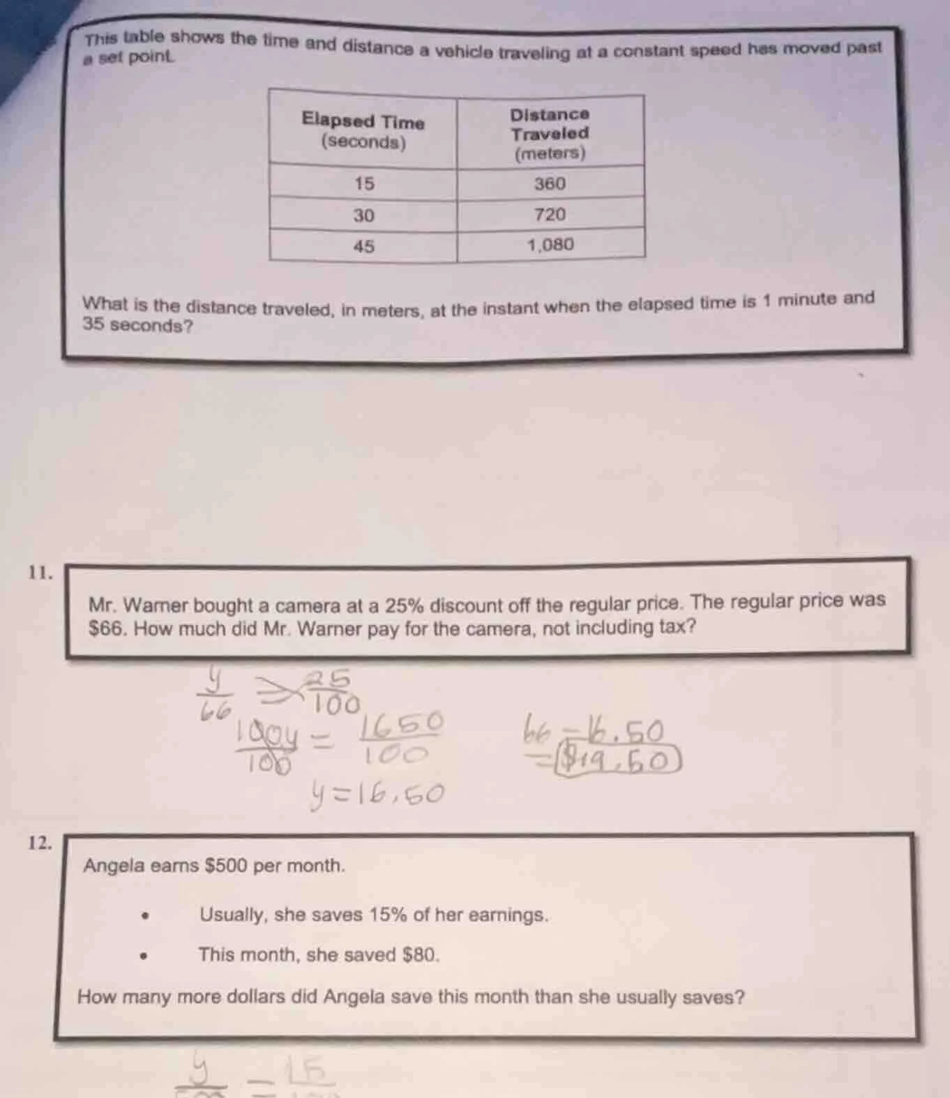 this table shows the time and distance a vehicle traveling at a constan…