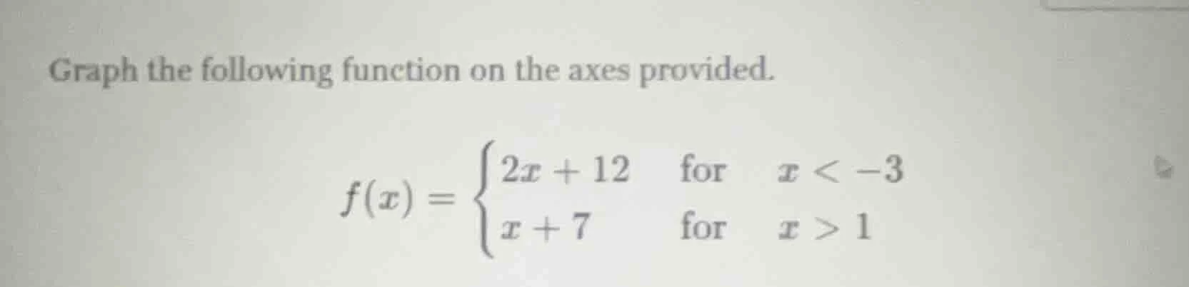 graph the following function on the axes provided. $f(x) = \\begin{case…