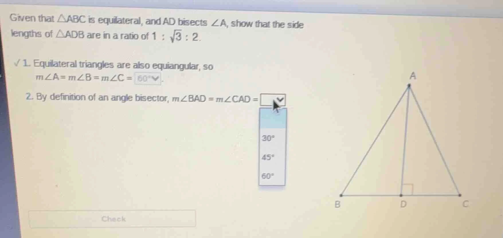 given that △abc is equilateral, and ad bisects ∠a, show that the side l…