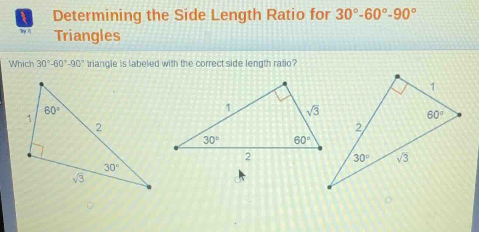 determining the side length ratio for 30°-60°-90° triangles which 30°-6…