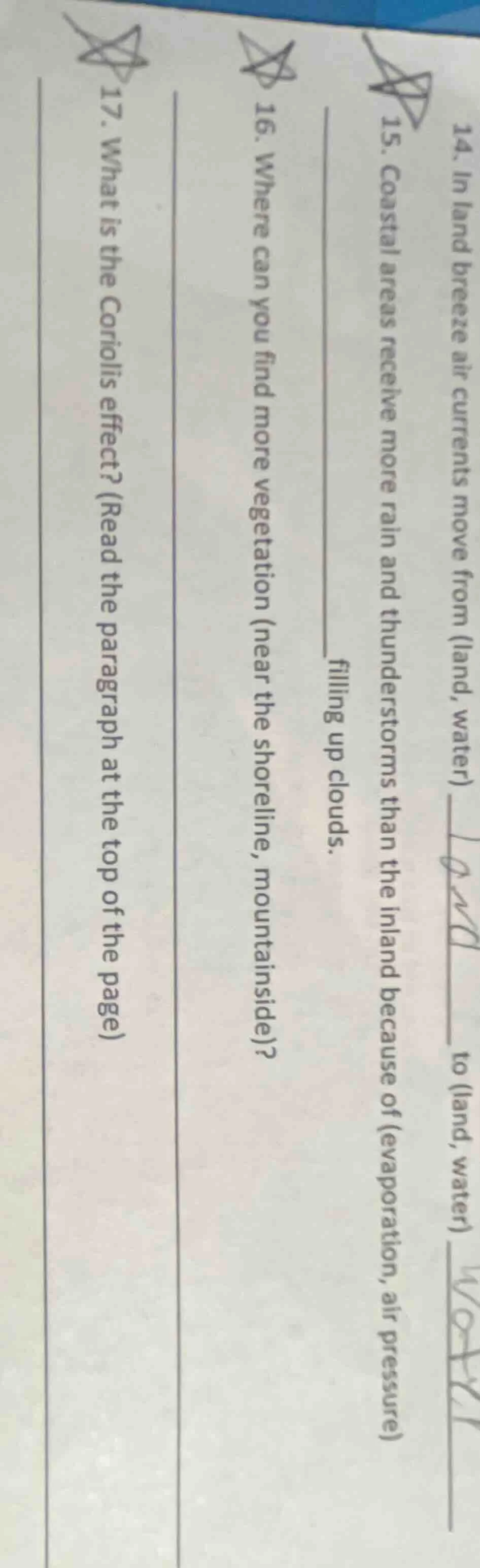 14. in land breeze air currents move from (land, water) to (land, water…