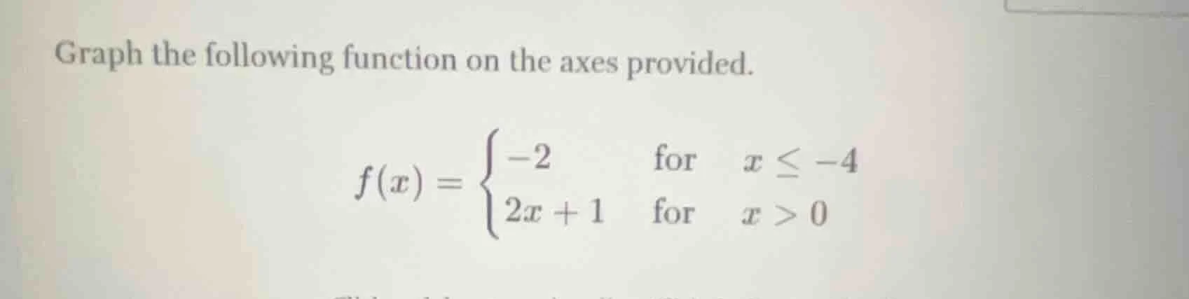 graph the following function on the axes provided. $f(x) = \\begin{case…