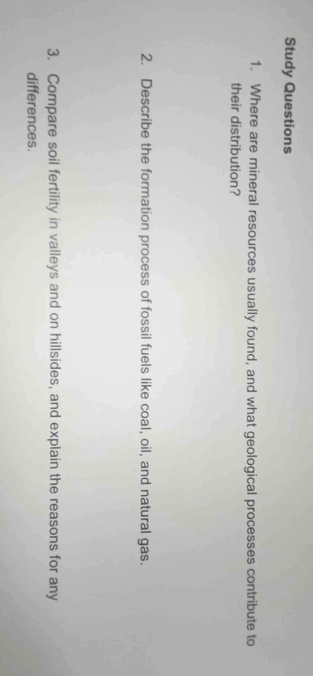 study questions 1. where are mineral resources usually found, and what …